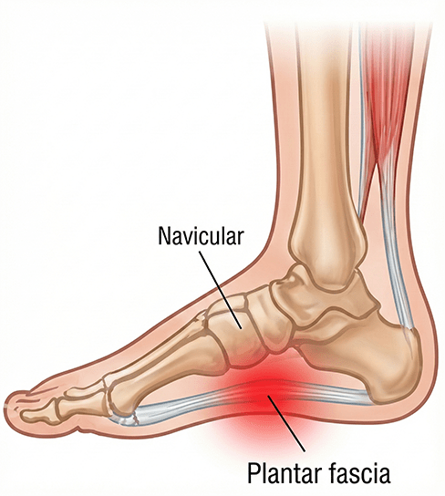Heel Pain Area of Plantar Fasciia. Heel Pain Treatment Clinic at The Junction, Newcastle. Happy Feet Podiatry